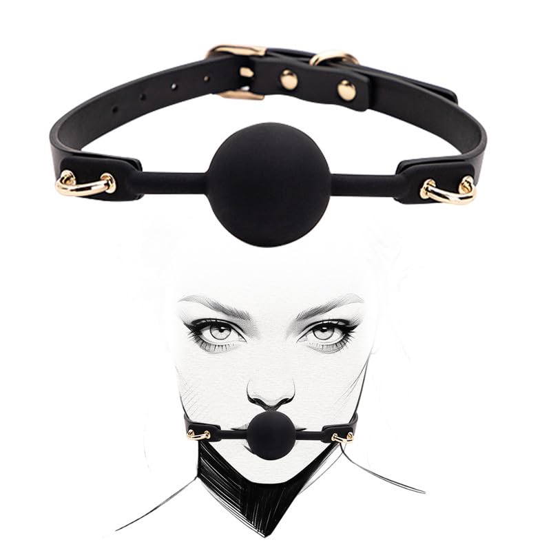 Silikon Ballknebel, Silent Knebel Mundknebel Silikon Ball Gag Verstellbarer Fetish SM SexSpiele Ballknebel für Männer und Frauen (Medium Ø4.2cm / Schwarz) (Schwarz)