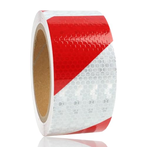 Ruban Réfléchissant Rouge et Blanc 10m x 5cm,Bande Réfléchissante Autocollante, utocollant...