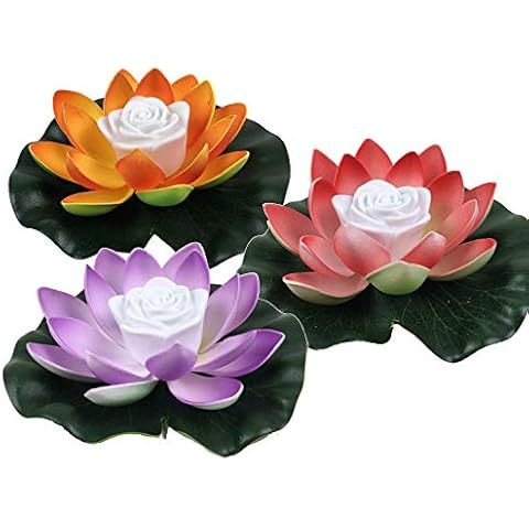FGX 3pcs LED Lotus Light, Artificial Lotus Floating Light, Waterproof Floating, Flower Night Lamp, Battery Operated Mixed Colors, For Party Centerpieces, Ponds, Pools, Fish Tank, Landscape Landscaping Cover