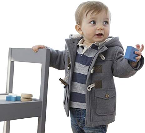 Lewego Unisex Baby Fleece Hooded Jacket Outerwear Duffle Zipper Winter Coat, Grey, 90cm(9-12Months)
