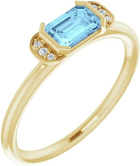 Diamond2Deal 14K Yellow Gold Aquamarine & .02 ct Diamond Stackable Ring Size 7