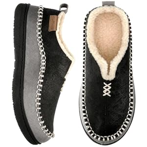 EverFoams Men’s Suede Memory Foam Moccasin Slippers with Fuzzy Sherpa Lining