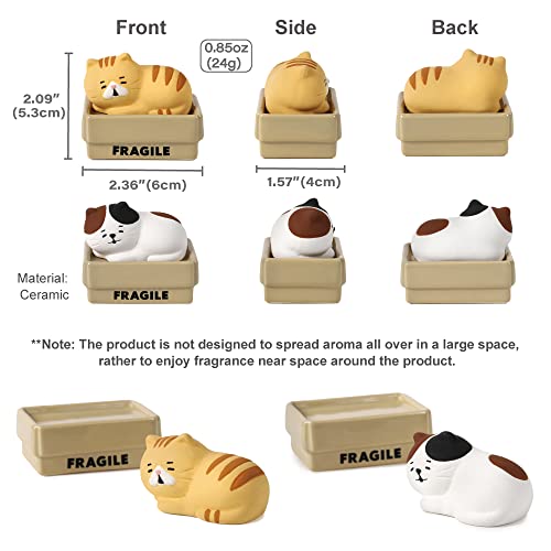 Stone Diffuser Cat In A Box [ Designed In Japan] Non Electric Passive Diffuser For Essential Oil, Aromatherapy, And Cat Lovers ( Ceramic / Clay ) (2 Designs A Set) #TOP5