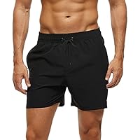 Arcweg Badehose für Herren mit Reißverschlusstasche Atmungsaktiv Wasserabweisend Badeshorts Männer Trainingsshorts Elastisch Verstellbar Mit Tunnelzug Meshfutter Schwarz L(EU)