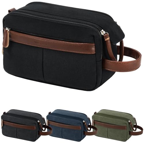 Vorspack Canvas Toiletry Bag for Men - Water Resistant Travel Bag for Toiletries, Bathroom Essentials, Accessories - Black