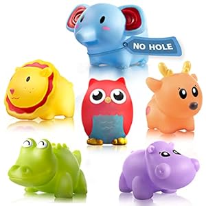 Baby Bath Toys for Toddlers, No Hole Kids Bathtub Toys for 18Months, 6pcs Rubber Animal Bath Tub Toys