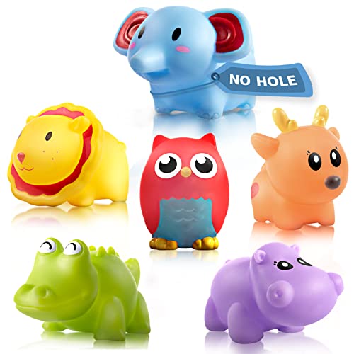 Baby Bath Toys for Toddlers, No Hole Kids Bathtub Toys for 18Months, 6pcs Rubber Animal Bath Tub Toys