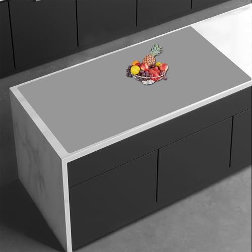 Image of 35.4''x23.6''(90cmx60cm) Extra Large Silicone Mat for Kitchen Counter, 1.4MM Thick Non-Slip Heat Resistant Countertop Protector, Waterproof Durable Kitchen Mat for Countertops, Islands (Light Gray)