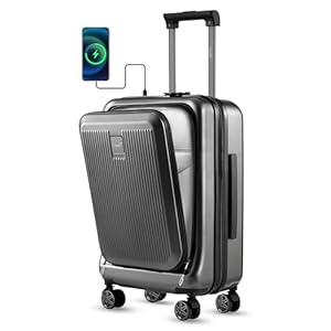 LUGGEX Carry on Luggage 22x14x9 Airline Approved, PC Hard Shell Suitcase with Front Pocket (Black, 20 Inch, 36L)