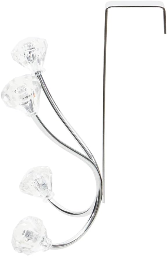 Home Basics Over the Door Double Towel Crystal Hooks, For Hanging Clothes, Coats, Robes or Towels, Organize Bathroom, Bedroom and Closet, Chrome 5" x 3" x 7.25