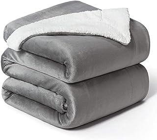 Bedsure Sherpa Blanket Szare koce wysokiej jakości, przytulne koce, bardzo gruby ciepły koc na sofę / koc na sofę w dwustronnym, super puszysty koc polarowy 220x240 cm jako narzuta na sofę lub koc do salonu