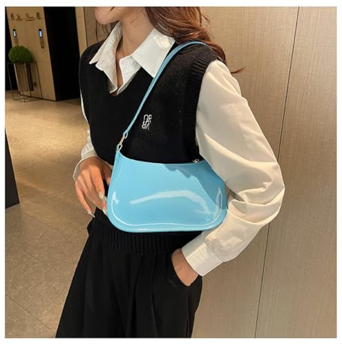 Image of Patent Leather Clutch Purse Shiny Evening Handbags for Women Armpit Shoulder Bag MINI Hobos (Light Blue)