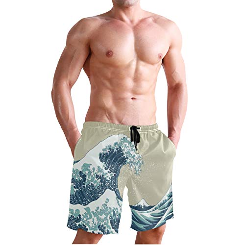 Vikko Japanese Blue Waves Mens Short Swim Trunk Quick Dry Beach Swimwear Short with Pockets4