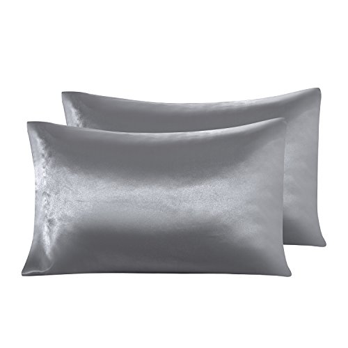 Artall Satin Bed Set Silky Soft 4 Pcs Bedding Set With Deep Pocket Satin Sheet Set King Size With 2 Pillowcase, Grey #TOP3