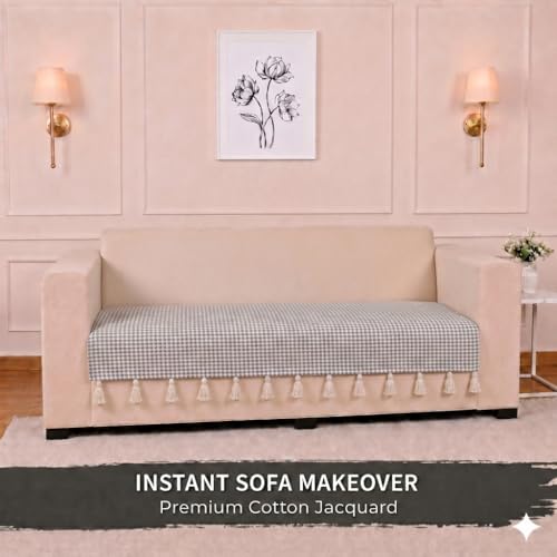 Image of STITCHNEST 'Nomad Weave Collection' 1 Seater Sofa Cover|Elegant Jacquard Fabric, Decorative Tassels, Washable & Durable for Modern Living46