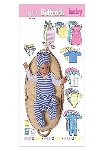 BUTTERICK PATTERNS B5585 Infants' Jacket, Dress, Top, Romper, Diaper Cover and Hat, Size MED (M-L-XL)