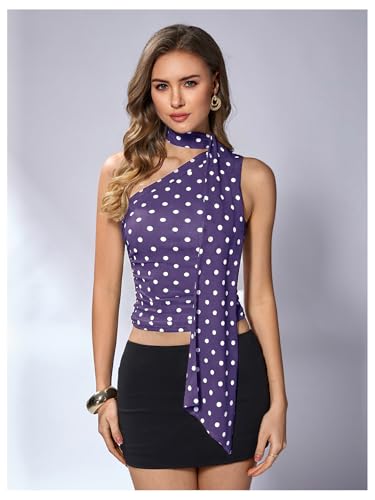 Image of RoseSeek Women's Y2K Leopard Polka Dots Halter Asymmetrical Neck Crop Tops