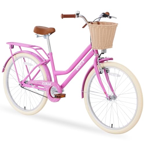 YHUBHSIS 24 Inch Girls Bike ，Girls Bike with Basket for 10+ Years Old Kids，No Training Wheels Included ，Single Speed,Multiple Colors (Pink, 24 inch)