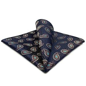 S&W SHLAX&WING Herren Krawatte Set Krawatte mit Einstecktuch Dunkelblau Braun Paisley