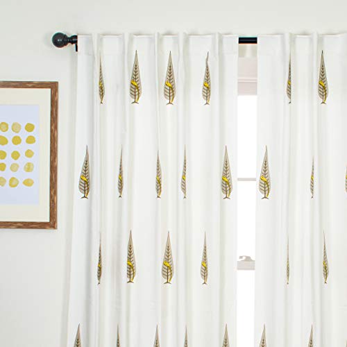 Image of Tranquebar Curtain Co. Cotton Curtains 9 Feet Long Set of 2, 60-65% Room Darkening, Yellow Ethnic Curtains Bird Print, 9 Feet Curtains Set of 2, BackTabs, Tori (274 cm) - Set of 2