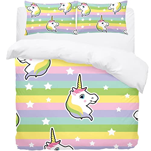 Housse de couette licorne blanche et rose avec ses deux taies d'oreiller Supersoft