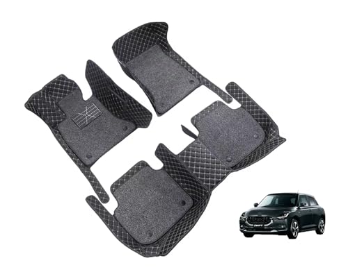 Image of Auto Hub 7D Car Floor Mats Compatible with Maruti Swift (Model- 2024-Till Date), Leatherette, 100% Waterproof & Washable, Swift Car 7D Floor Mat, Black