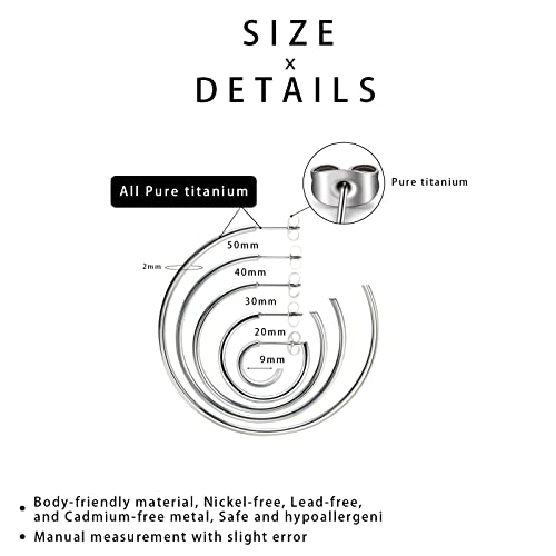 Big Pure Titanium Open C Hoop Earrings For Women 40Mm, Large Thin Open Hoop Earrings Plain Polished Tube Earring Charms, Lightweight Medical Grade Titanium Earrings Hypoallergenic For Sensitive Ear #TOP4