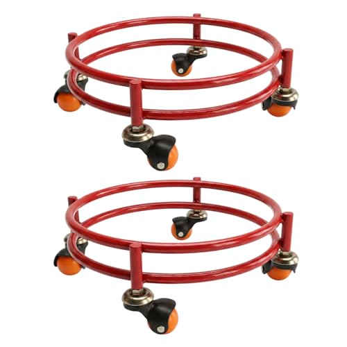 Image of Rincy Pack Of 2 Red Colour Heavy Iron LPG Gas Cylinder Trolley - Red Heavy-Duty Cylinder Stand with 4 Wheels Heavy duty Ideal LPG Cylinder gas trolley