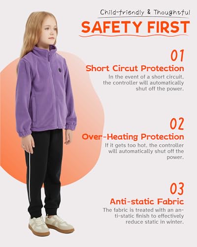 Image of HEWINZE Kids Heated Jacket,Fleece Jacket for Kids, Electric Heating Warming Jacket with 5V Battery Pack.