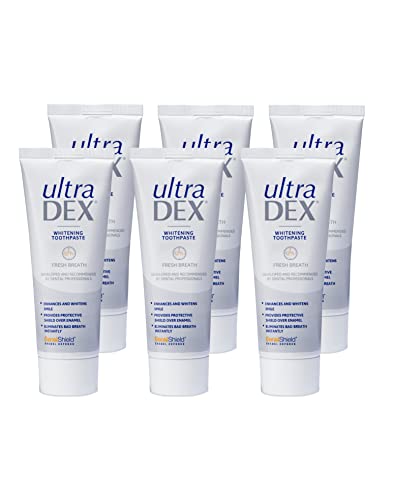 UltraDEX Whitening Toothpaste + Enamel Defense, Clinically Proven 12hr Bad Breath Treatment, For Sensitive Teeth, with Fluoride, Mint 6 X 75 ml