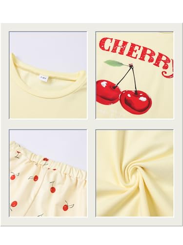 Image of KIDLAGA Girls Two Piece Sets Cherry Pattern Short Sleeve Shirts and Shorts Set With Pockets Girls Summer Outfits Size 7-14