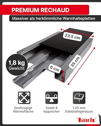 Foto von Koch Stövchen 35 x 23,5 cm aus 100% Edelstahl I Warmhalteplatte & Rechaud für Speisen & Getränke I Speisenwärmer mit Alu-Wärmeplatte, robust & elegant I Teelicht Rechaud für Küche & Gastronomie #00