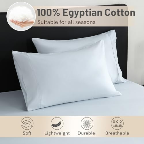 MEISHANG Extra Deep Pocket California King Sheets Cotton - 1000 Thread Count Sheets -Fits 18"-24" in Deep Mattress,100% Egyptian Cotton,Sateen Weave, Soft & Breathable - 4 Piece (Cal King, Light Blue)