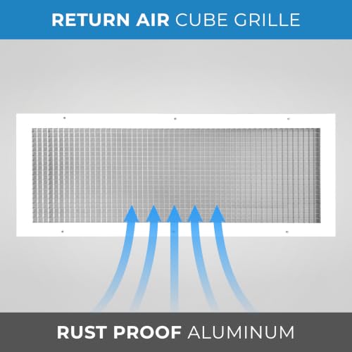 Image of 12 inch x 28 inch or 28 inch x 12 inch Cube Core Eggcrate Return Air Grille - Aluminum Rust Proof - HVAC Vent Duct Cover - White [Outer Dimensions: 14.75]