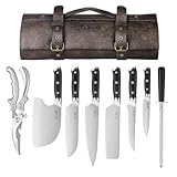 XCHIEF PRO Chef Knife Set, Meat Boning Carving Cleaver Butcher Knife, High Carbon Steel Japan Nakiri Santoku Knife Set with Accessories for Kitchen, BBQ Camping Knives Set with Bag