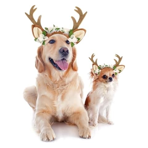 FLAdorepet Pet Cat Dog Elk Antler Deer Horn Headband Headwear Hat,Halloween Christmas Dog Reindeer Deer Costume Outfits for Small Medium Large Dogs Pet Hair Accessories Apparel Gifts Cover
