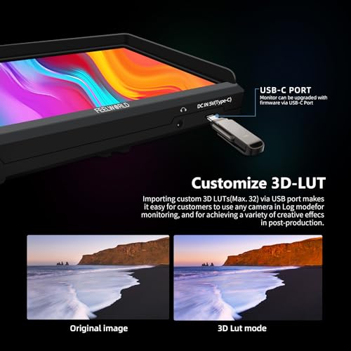 Miniatura 3 de Feelworld Fw568 V3 6 Pulgadas Monitor De Campo Para Cámara 4k,Monitor De Cámara Dslr Full Hd 1920x1080 3d Lut Con Entrada Hdmi Salida Brazo Inclinable Salida De Alimentación Para Estabilizador