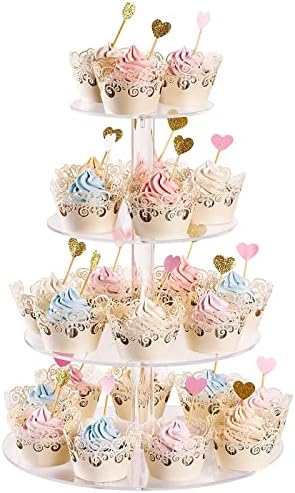 Cupcake Stand, 4-Tier Round Acrylic Cupcake Display Stand Dessert Tower Pastry Stand for Wedding Birthday Theme Party - 38.8 cm (Transparent)