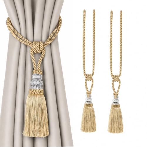 BEL AVENIR 2 Pack Curtain Tiebacks Hand-Woven Holdbacks Tassels Tiebacks