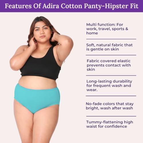 Image of Adira | 3XL to 10XL Cotton Panties for Women Plus Size | High Waist Panty with Full Coverage | Inside Elastic - No Elastic Exposure to Skin | Plus Size | Pack of 3