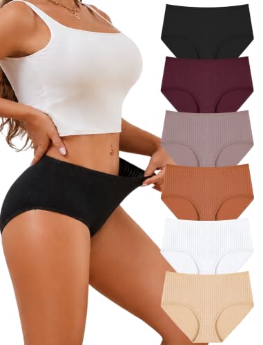 6er Pack Baumwoll Unterwäsche Damen Hohe Taille Slips mit Voller Bedeckung
