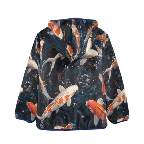 Koi Fish Water Pattern Toddler Fleece Jacket Girl Boys Hooded Fleece Jacket Coat Warm Outwear Zip-up 3-10T2