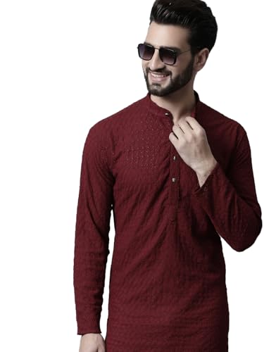 Maple Clothing Men's Chikankari Kurta Pajama Cotton Indian Wedding Outfit Party Bollywood Dress4