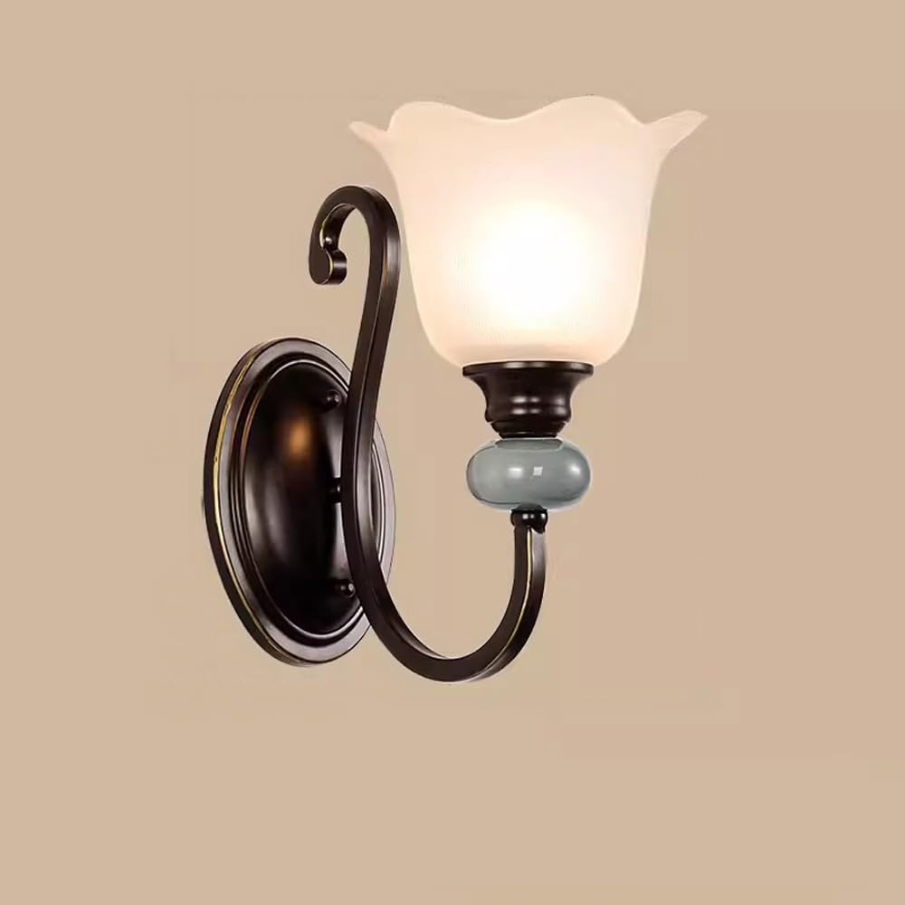 SXECAEPS Wall Sconces Milk Glass Bathroom Rustic Farmhouse Lamp 2 Light Black Mid Century Industrial for Bedroom Living Room Bedside