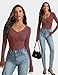 Meetrendi Women's Long Sleeve V Neck Shirt Sexy Henley Tight Slim Fitted Going Out Top Ribbed Button Fall Fashion 2025 Cinnamon Rose