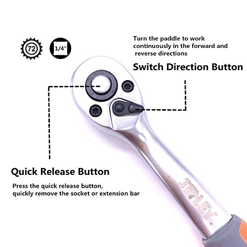 Jenley 1/4-Inch Drive Ratchet Wrench Socket Wrench Set,Metric Socket Set Cr-V Sockets,4Mm-14Mm 72Teeth,Quick-Released Ratchet Wrench,Extension Bar For Repair Works 6Point-13Pieces #TOP2