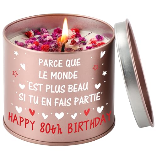 PRSTENLY Cadeau Anniversaire Femme 80 ans, Bougie Parfumé Anniversaire 80 ans, Idée Cadeaux pour Maman Mamie Meilleure Amie Soeur