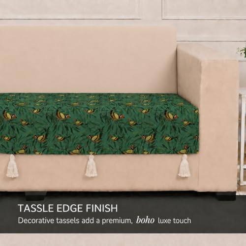 Image of STITCHNEST 'Eden Weaves Collection Series' 3 Seater Sofa Cover| Elegant Woven Fabric, Decorative Tassels, Washable & Durable for Modern Living