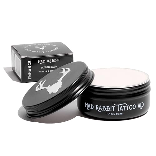 Mad Rabbit Tattoo Balm & Aftercare Cream- Color Enhancement that Revives Old Tattoos, Hydrates New Tattoos, Made With Clean Ingredients + Petroleum Free, Daily Tattoo Lotion Moisturizer & Brightener