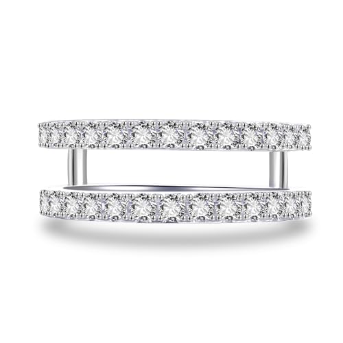 0.6/0.7CT Moissanite Ring Enhancers for Women D Color VVSI Clarity Two Row Round Moissanite Half Eternity Ring, Moissanite Engagement Wedding Rings Enhancers White Gold Plated Size 5-93